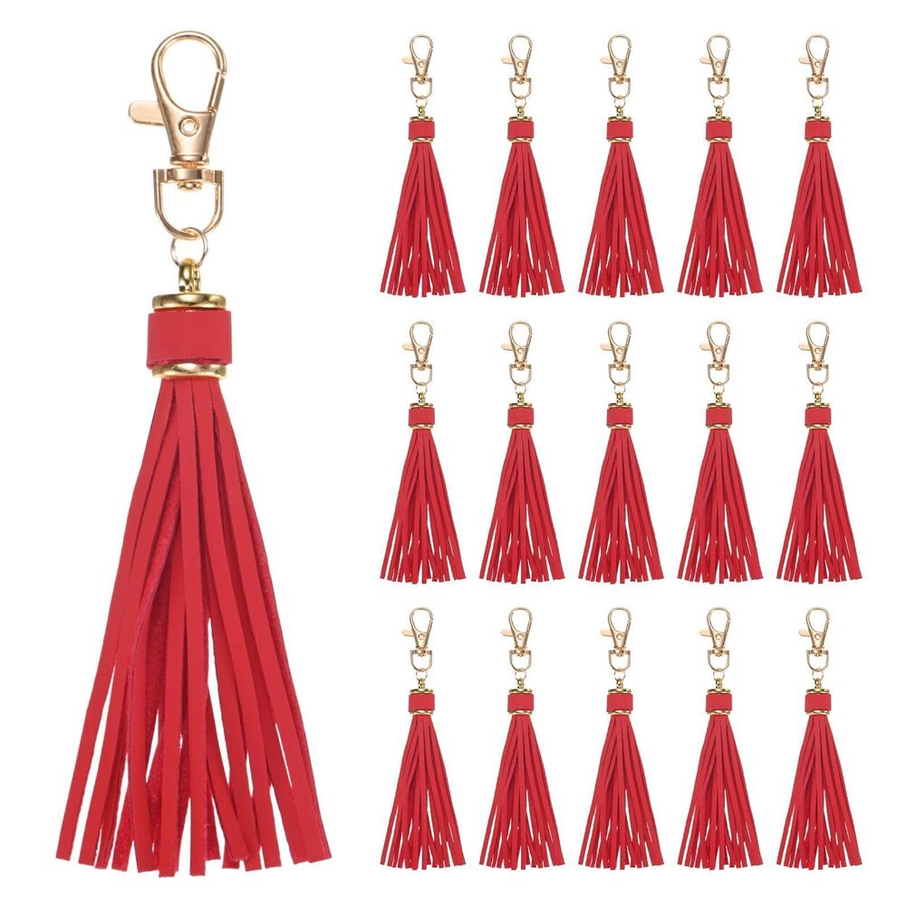 4137 18-Pack PU Leather Tassel 5.9 Inch Small Keychain Rust Faux Leather